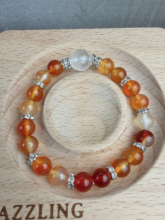 Klar kvarts og Karneol - Håndlaget armbånd