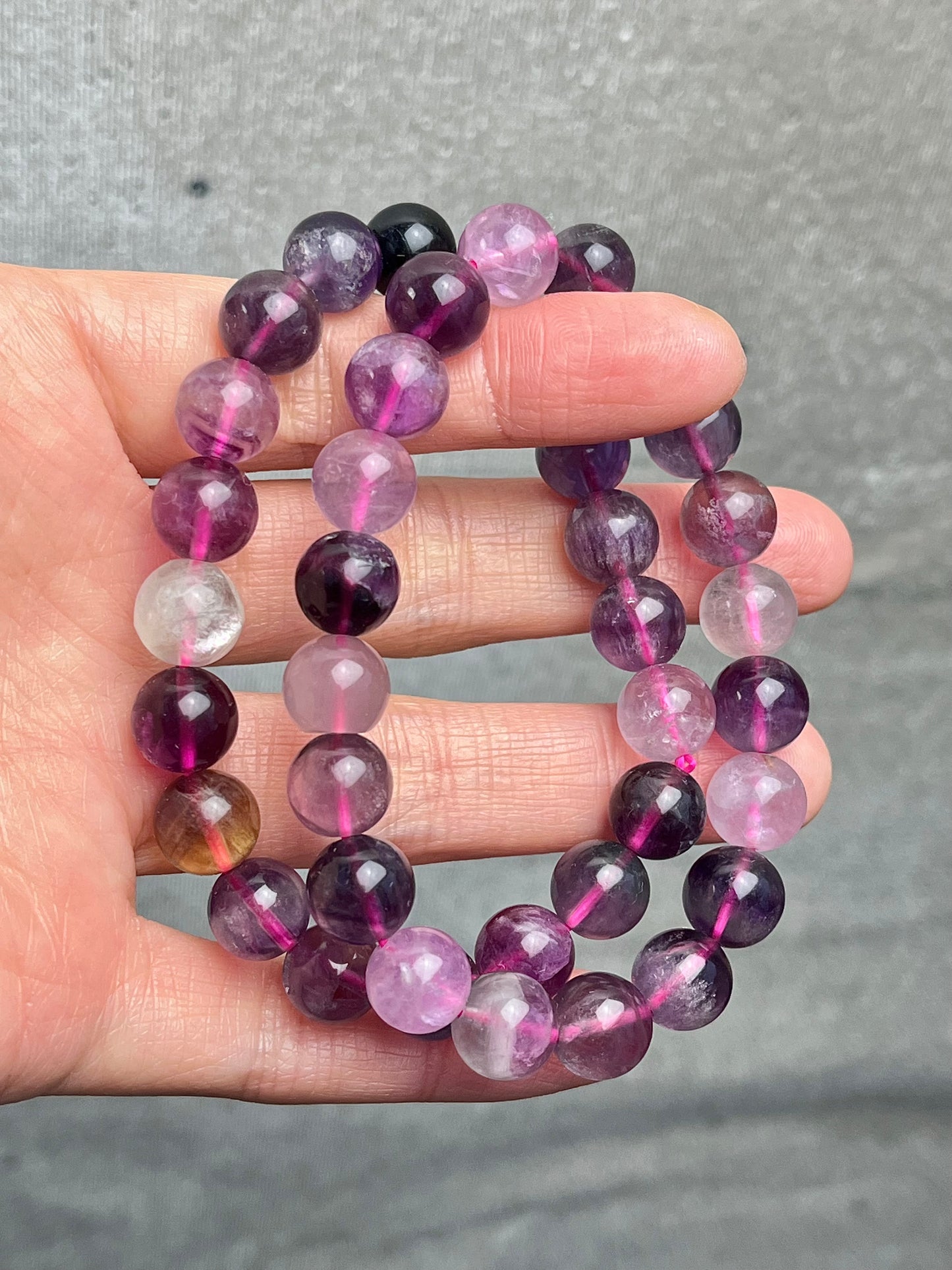 Regnbue Fluoritt armbånd 9mm+