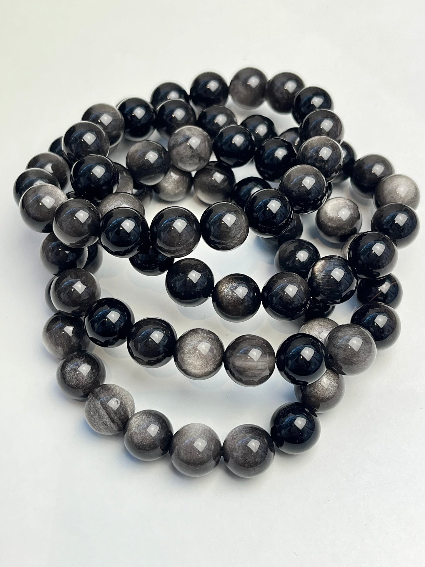 10mm+ Silver Obsidian Bracelet