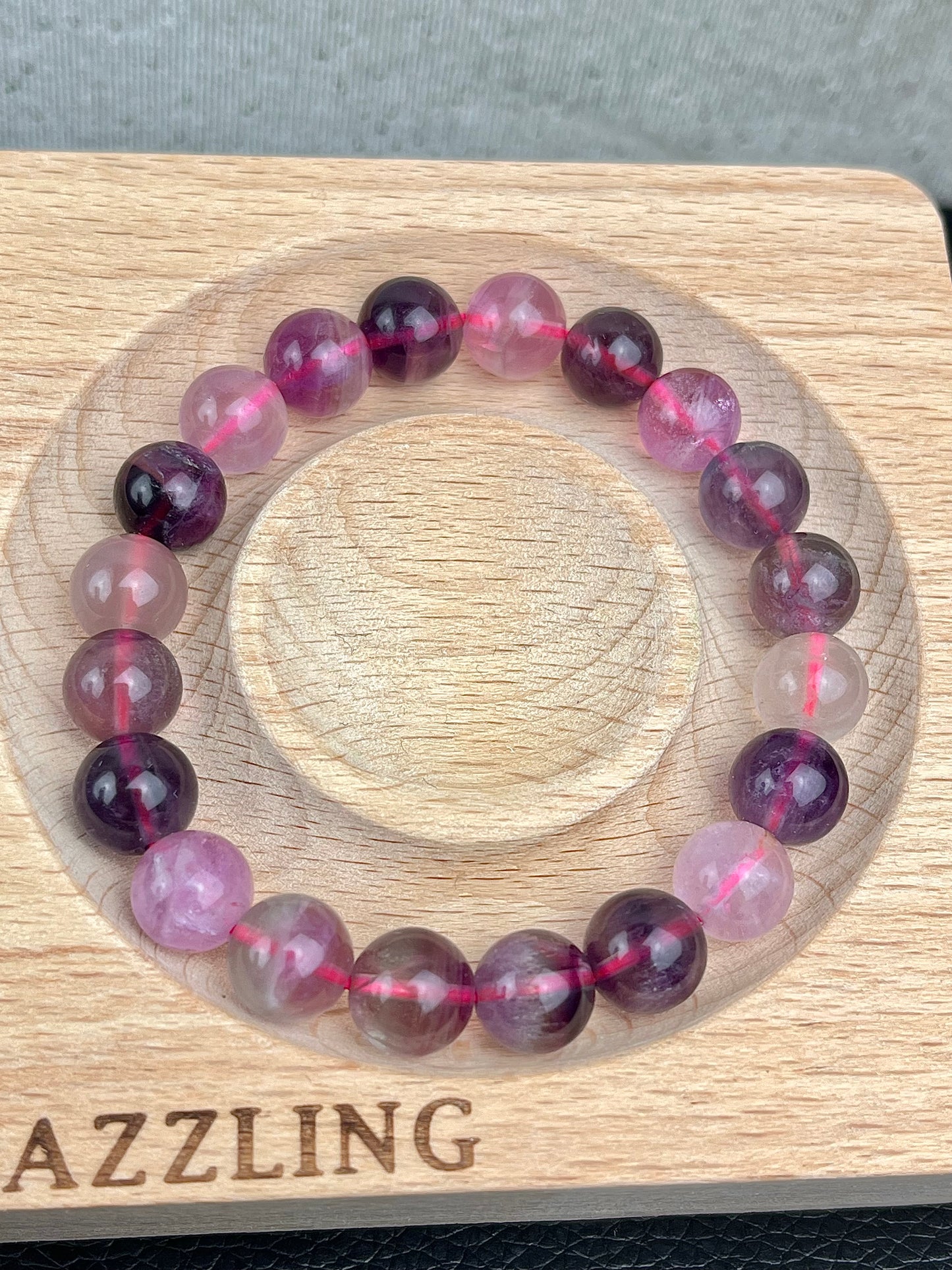 Regnbue Fluoritt armbånd 9mm+