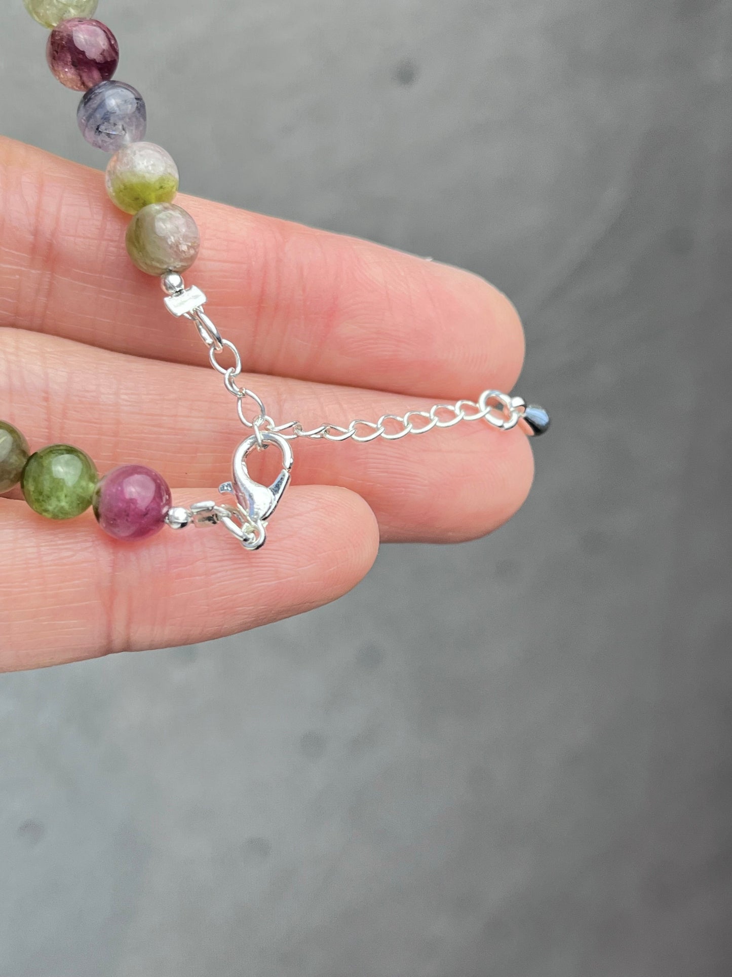 Handmade tourmaline bracelet with carabiner lock
