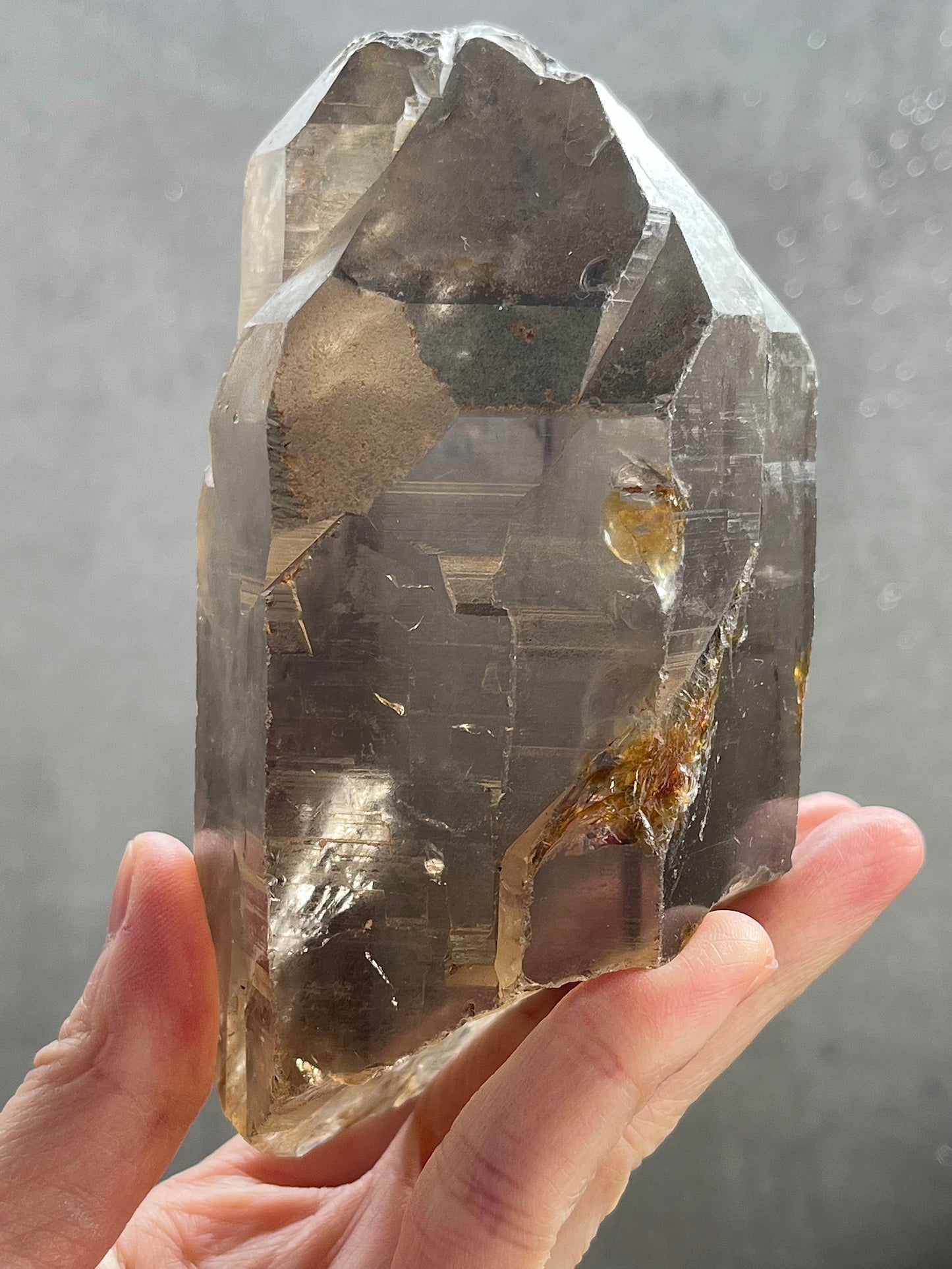 Natural elestial smoky quartz with skeletal structure