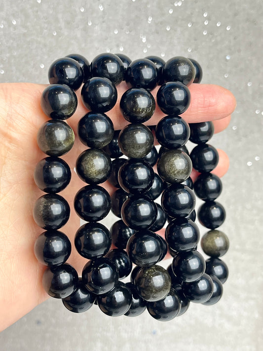 Gull Obsidian armbånd 12mm+