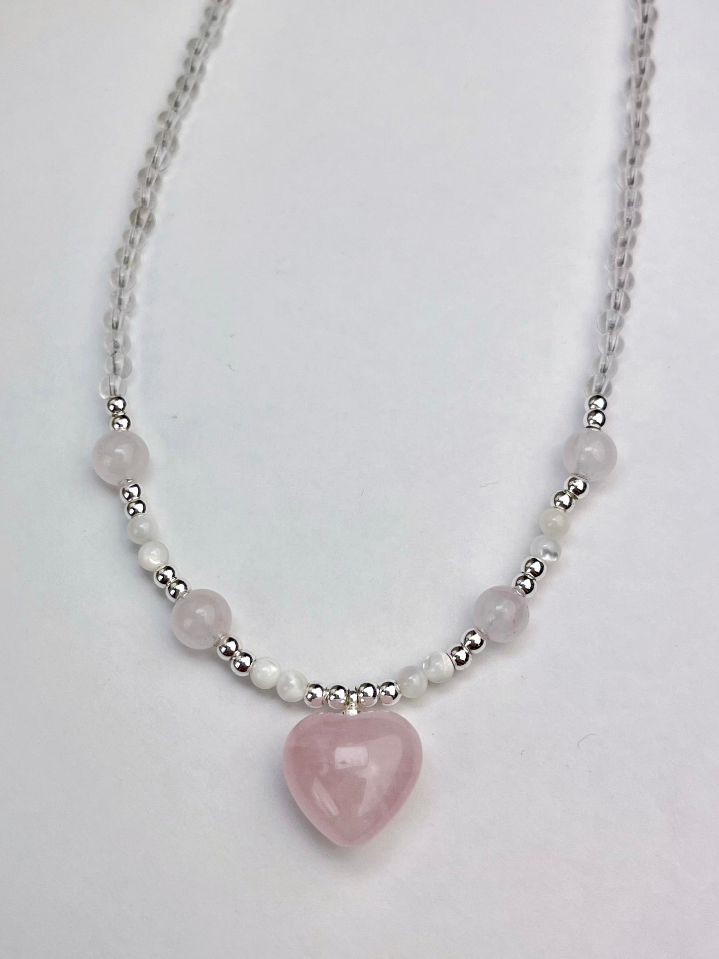 Rosenkvarts og klar kvarts Halskjede