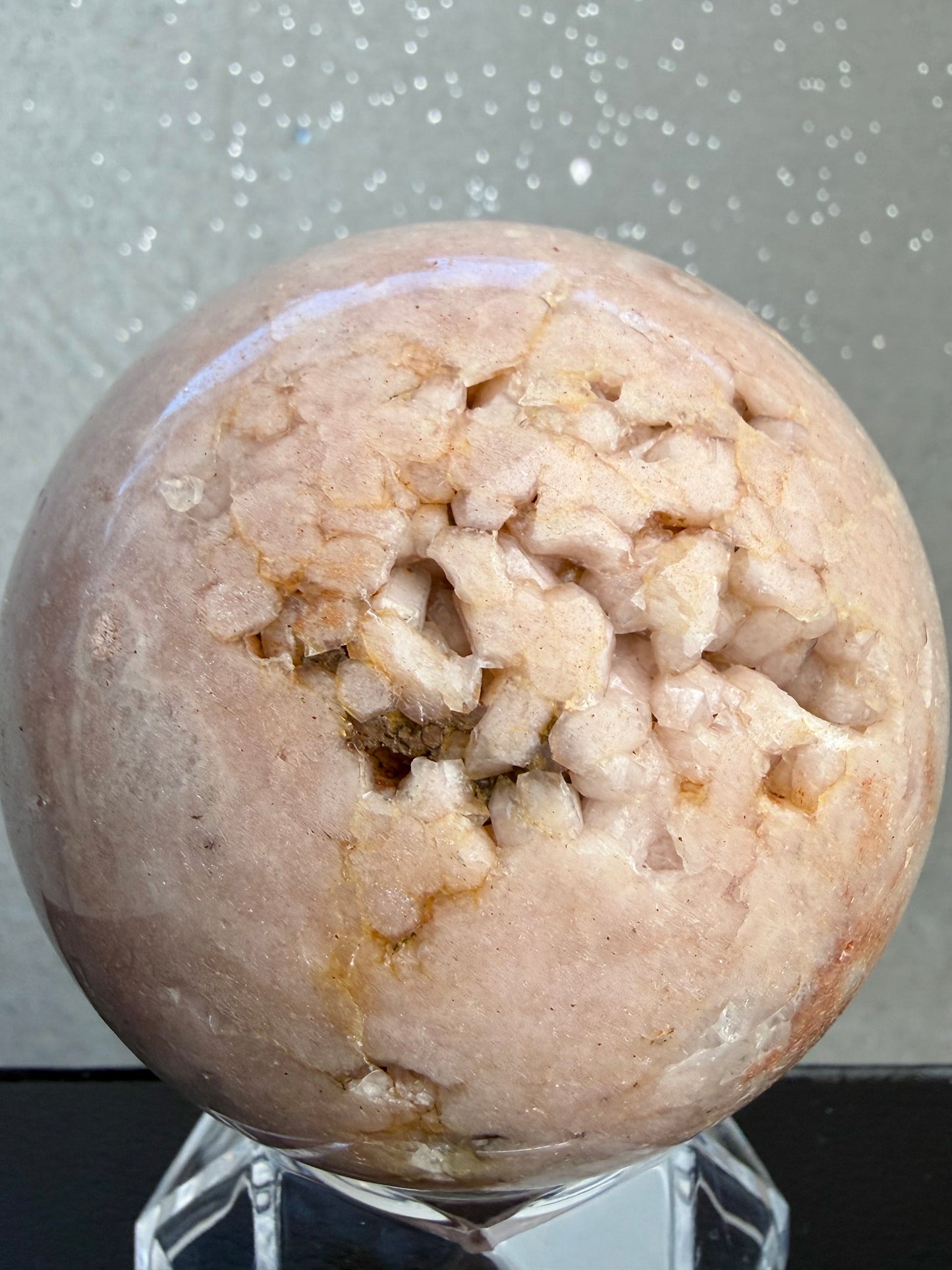 Blomster Agat med druzy kvarts kule