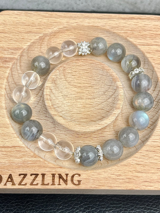 Klar kvarts og Labradoritt - Håndlaget armbånd