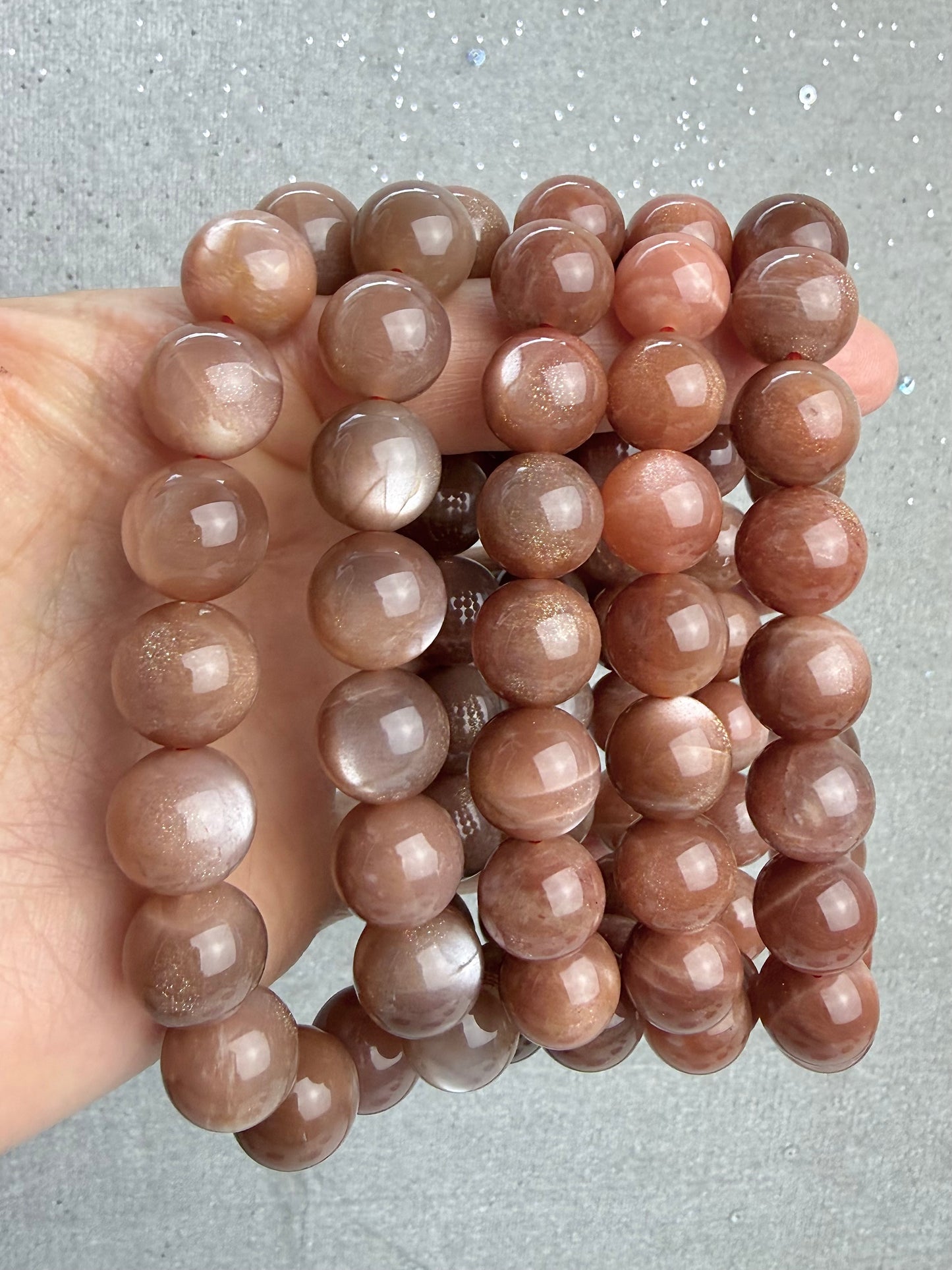 Solstein og månestein armbånd 11-12mm+