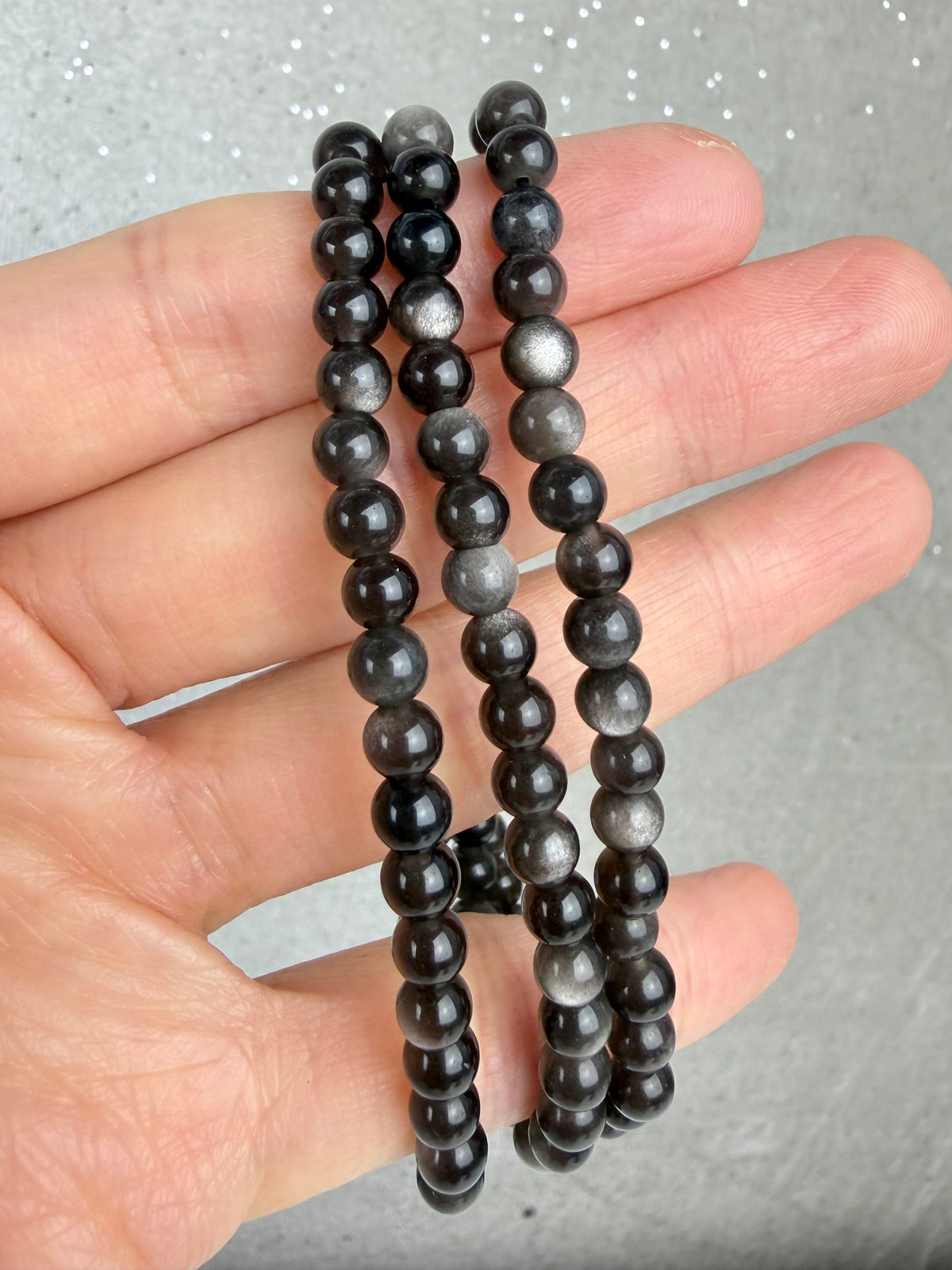 Sølv obsidian armbånd 5mm+