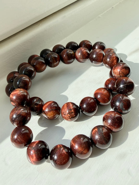 Rød Tigerøye (Okseøye) armbånd 10mm+