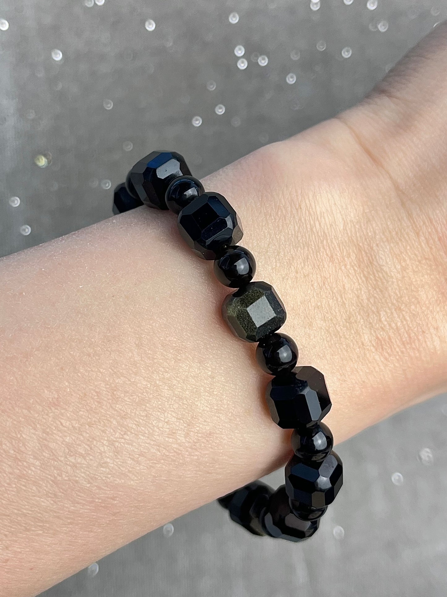 Gull Obsidian armbånd 9mm+