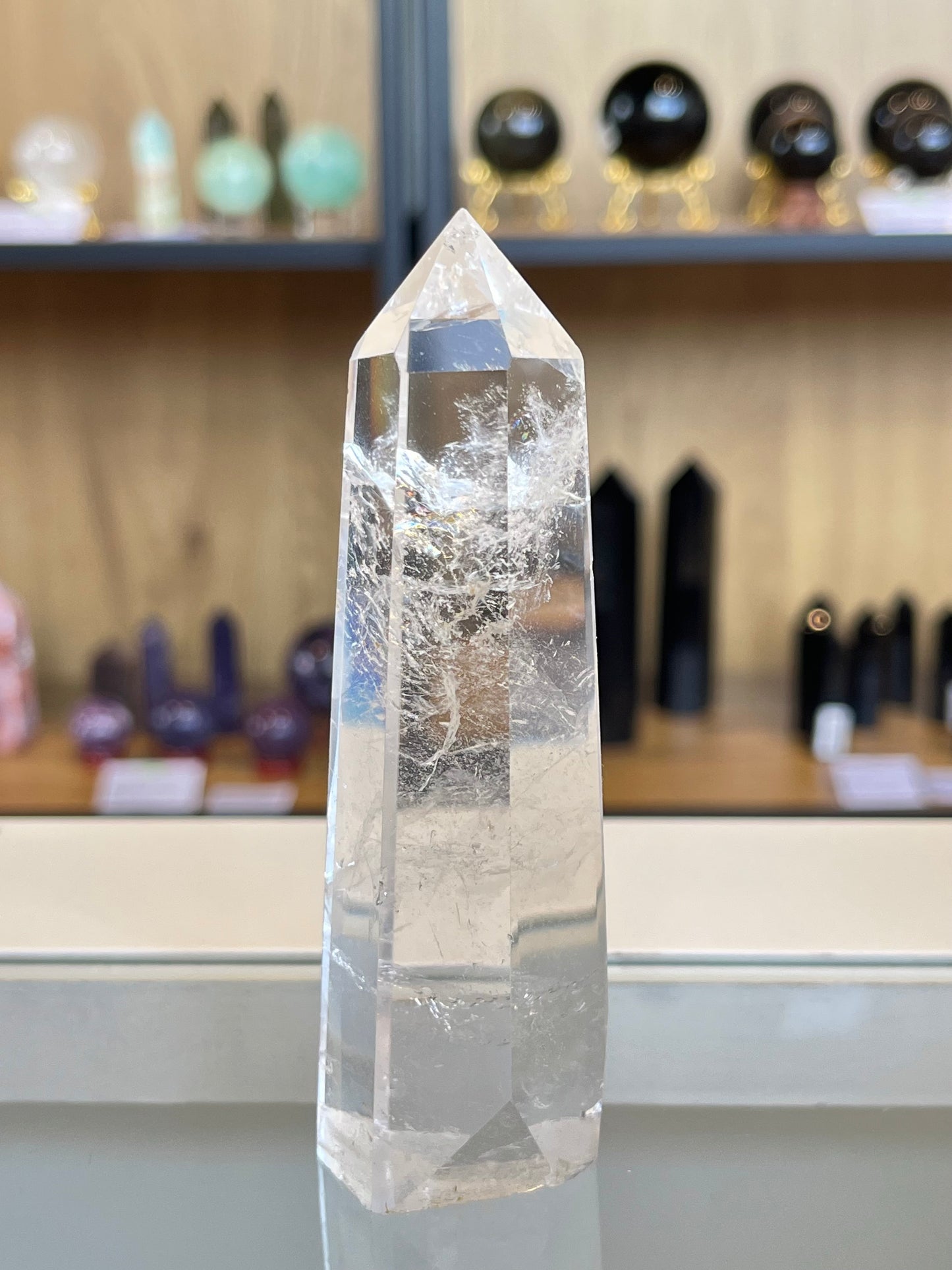 Rock crystal clear quartz tower