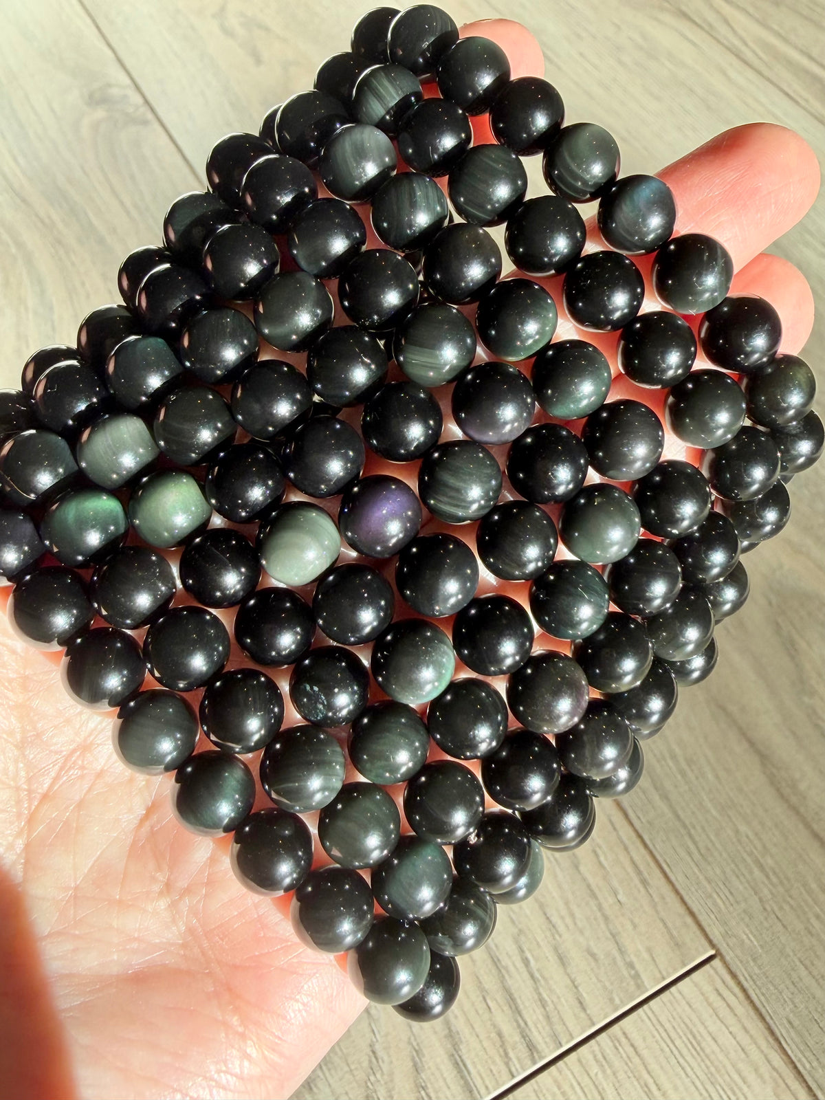 Regnbue Obsidian armbånd 8mm+