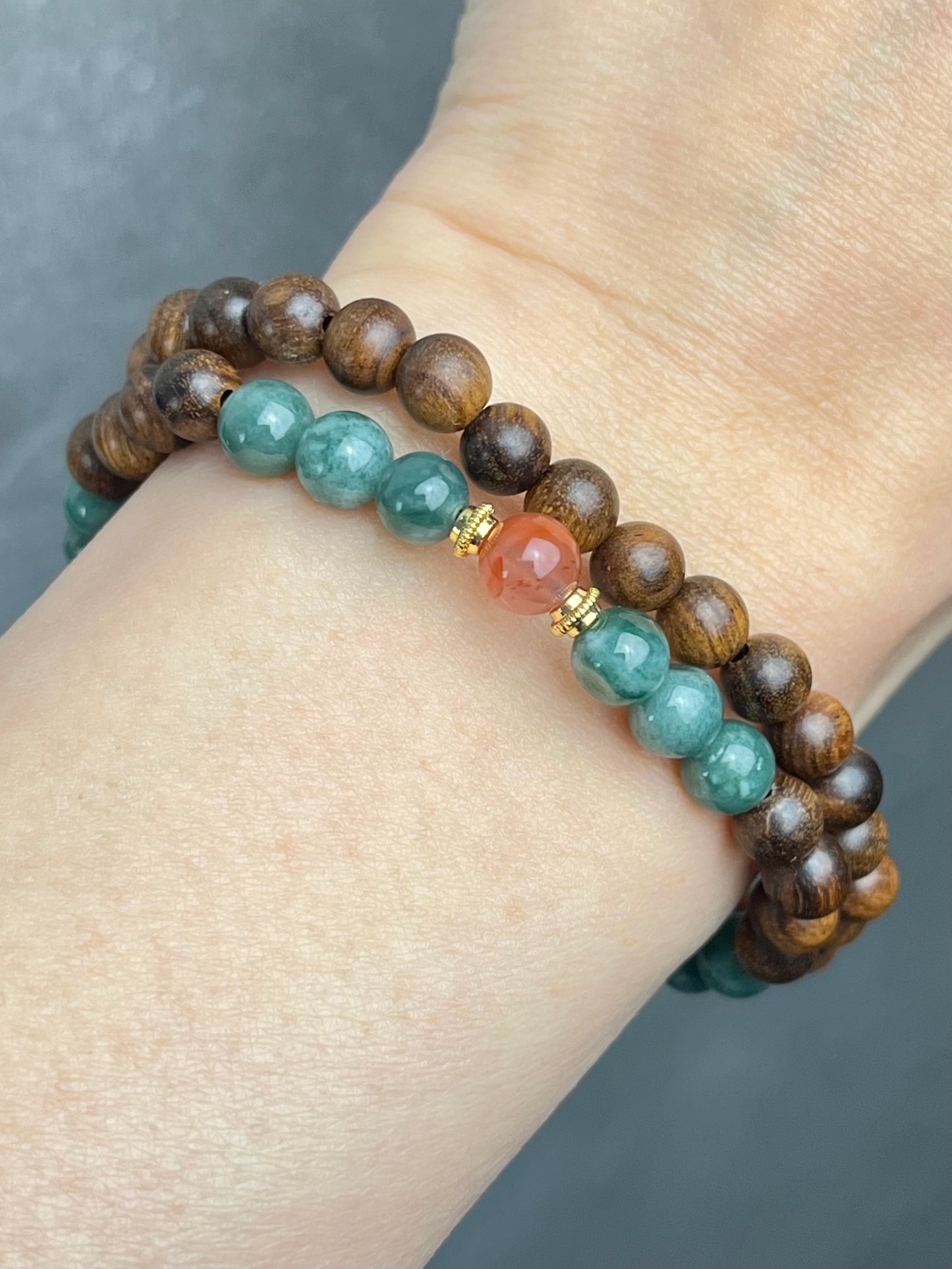 Tre,Jade og karneol armbånd 6mm+