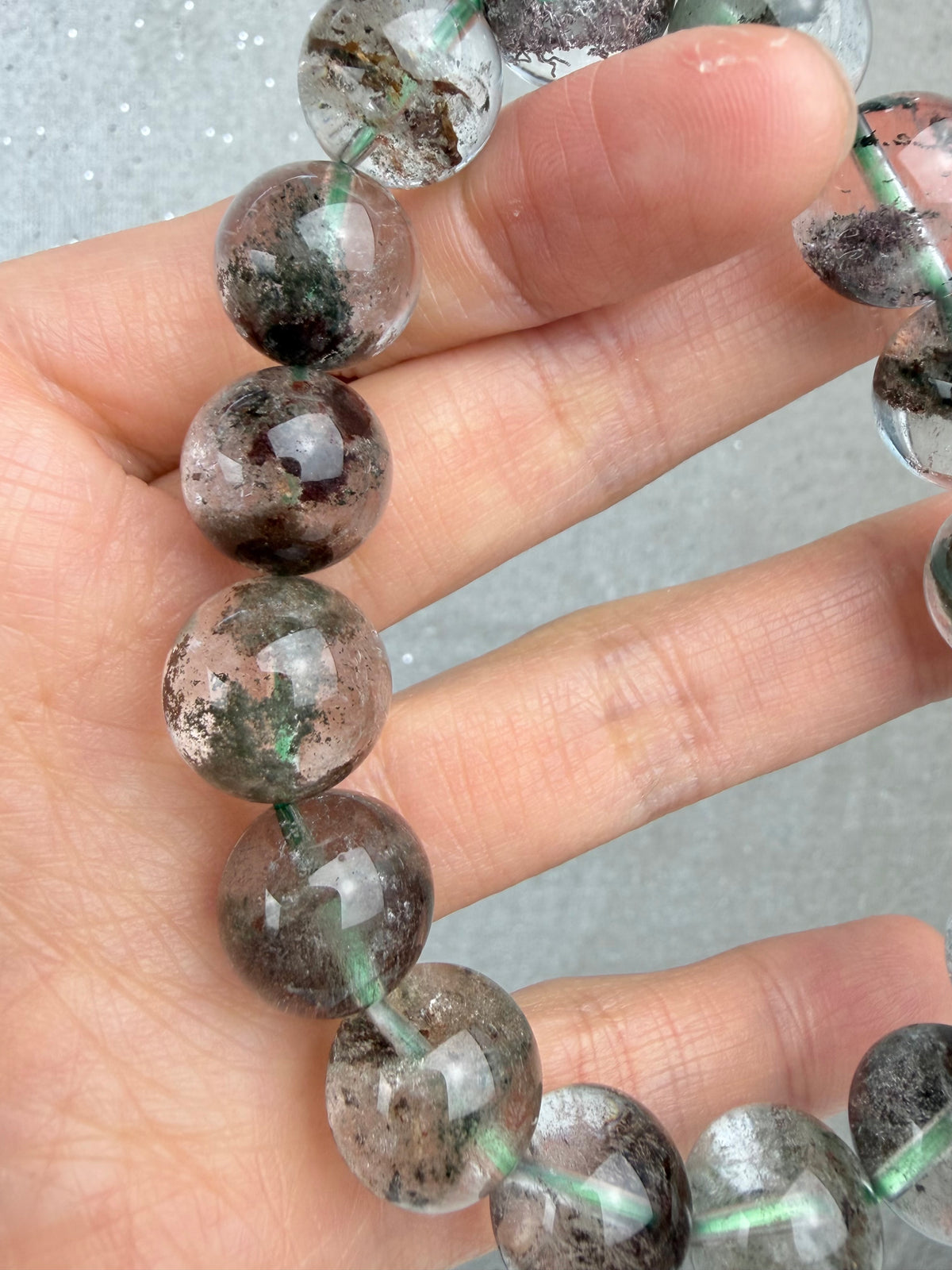 Hagekvarts/Lodolitt armbånd 13mm+