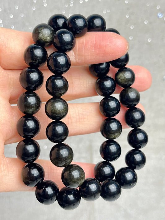 Gull Obsidian armbånd 10mm+