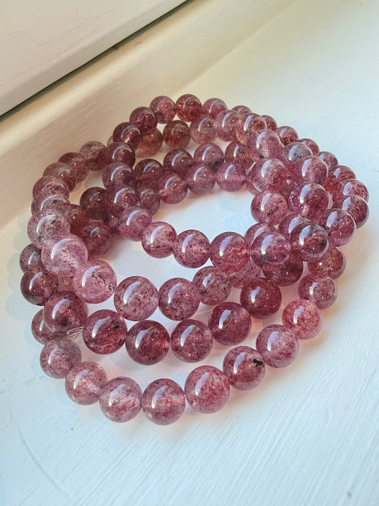 Jordbærkvart armbånd 7-8mm+