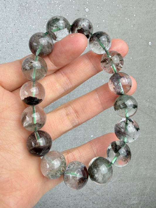 Hagekvarts/Lodolitt armbånd 13mm+
