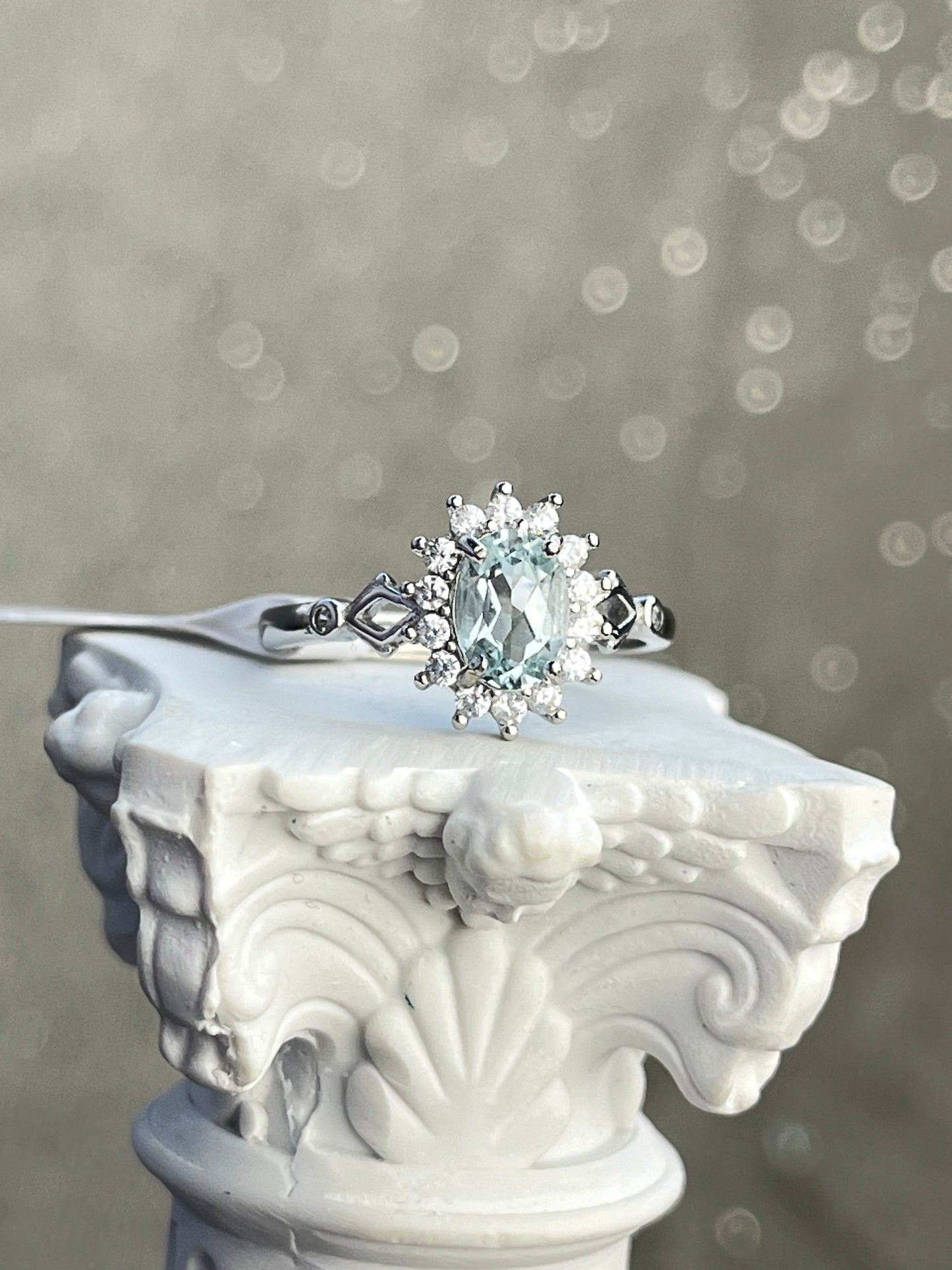 Ring med Akvamarin i 925 sterling sølv